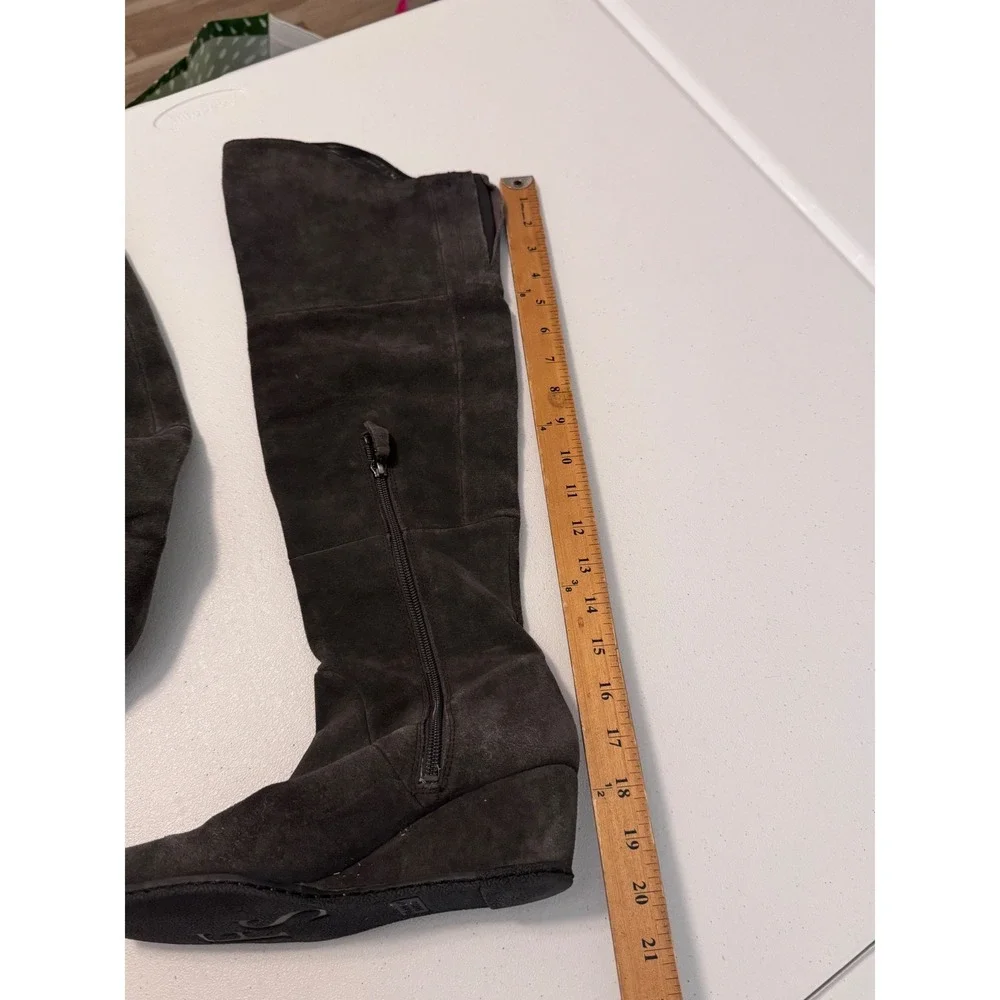 Franco Sarto Abela Dark Grey Suede Over The Knee Wedge Boots Womens 7.5M cc